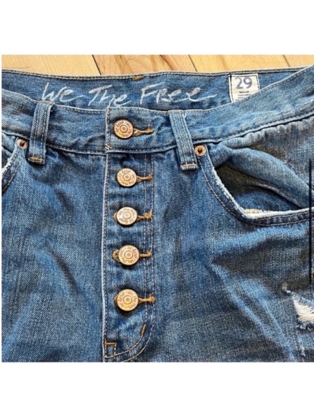 Free People We The Free Blossom High Rise distressed button fly jeans size 29 - Picture 5 of 10